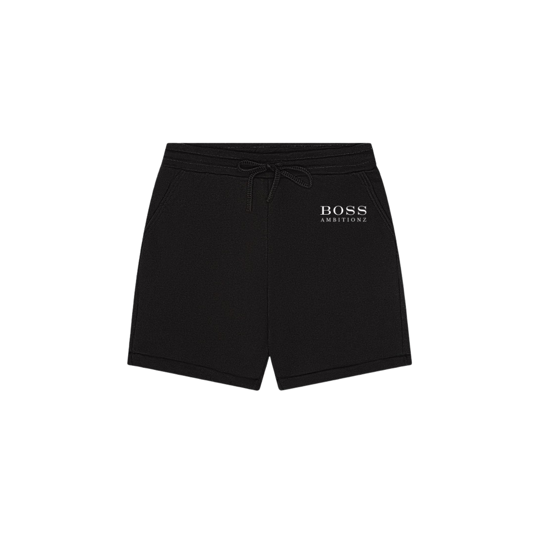 Black shorts from the Cool Down Complete Set featuring Boss Ambitionz logo and comfortable design.