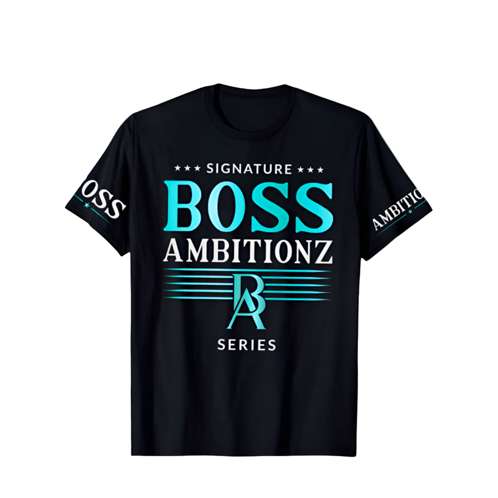 Black t-shirt with 'BOSS AMBITIONZ' text and design on a gray background
