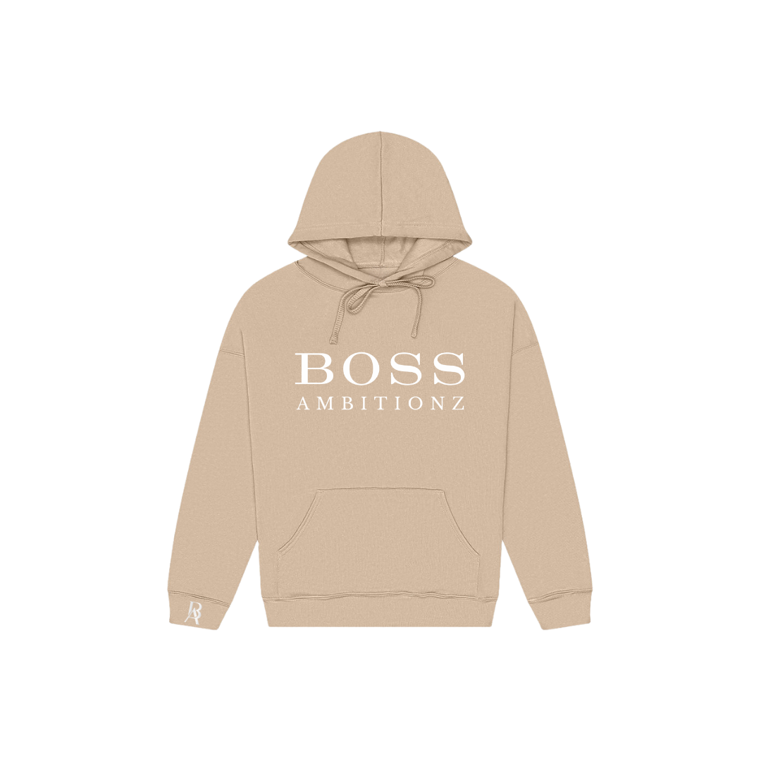 Cool Down Hoodie by Boss Ambitionz in beige, featuring plush fleece and relaxed streetwear style.