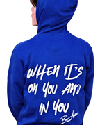 Back view of blue Boss Ambitionz Ambition Crown Hoodie