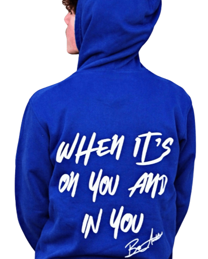 Back view of blue Boss Ambitionz Ambition Crown Hoodie