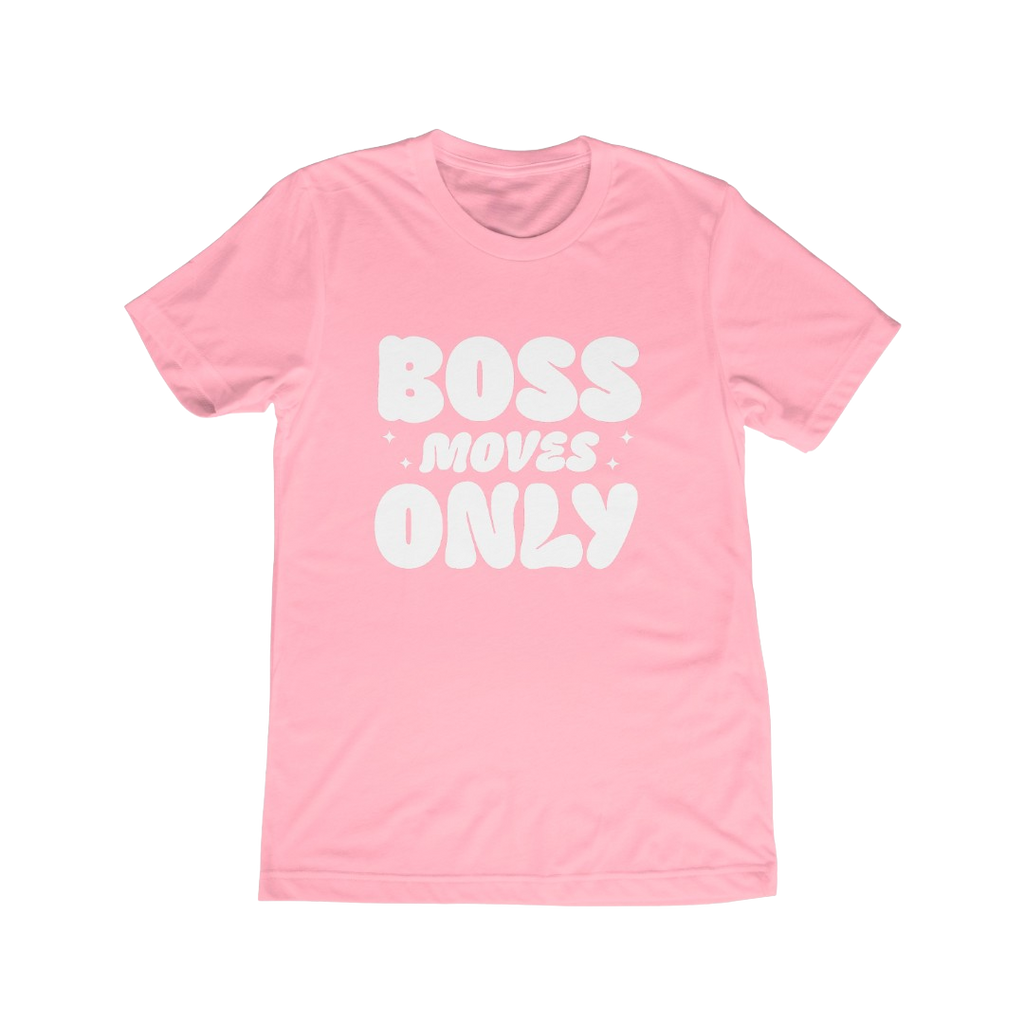 Pink Boss Ambitionz t-shirt with 'BOSS MOVES ONLY' text written in white.