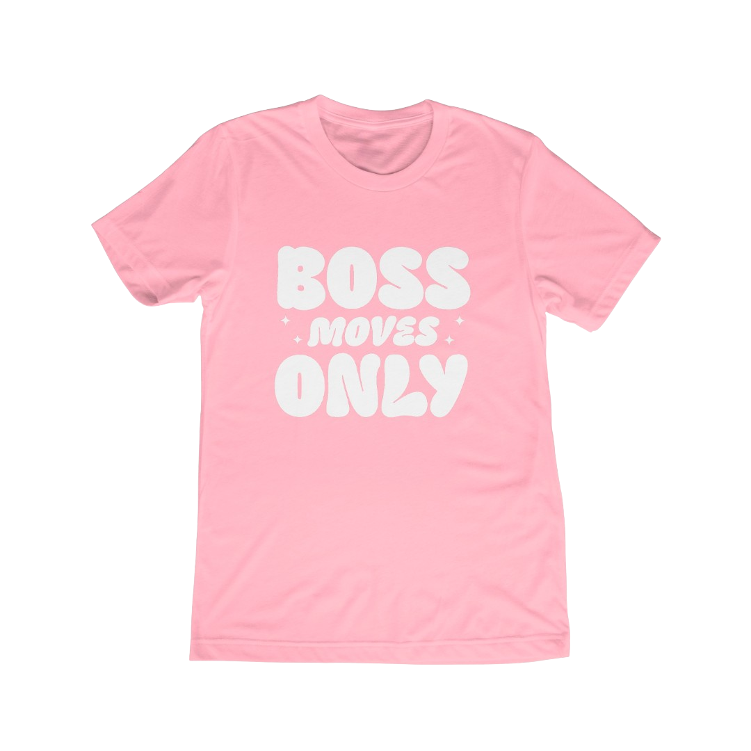 Pink Boss Ambitionz t-shirt with 'BOSS MOVES ONLY' text written in white.