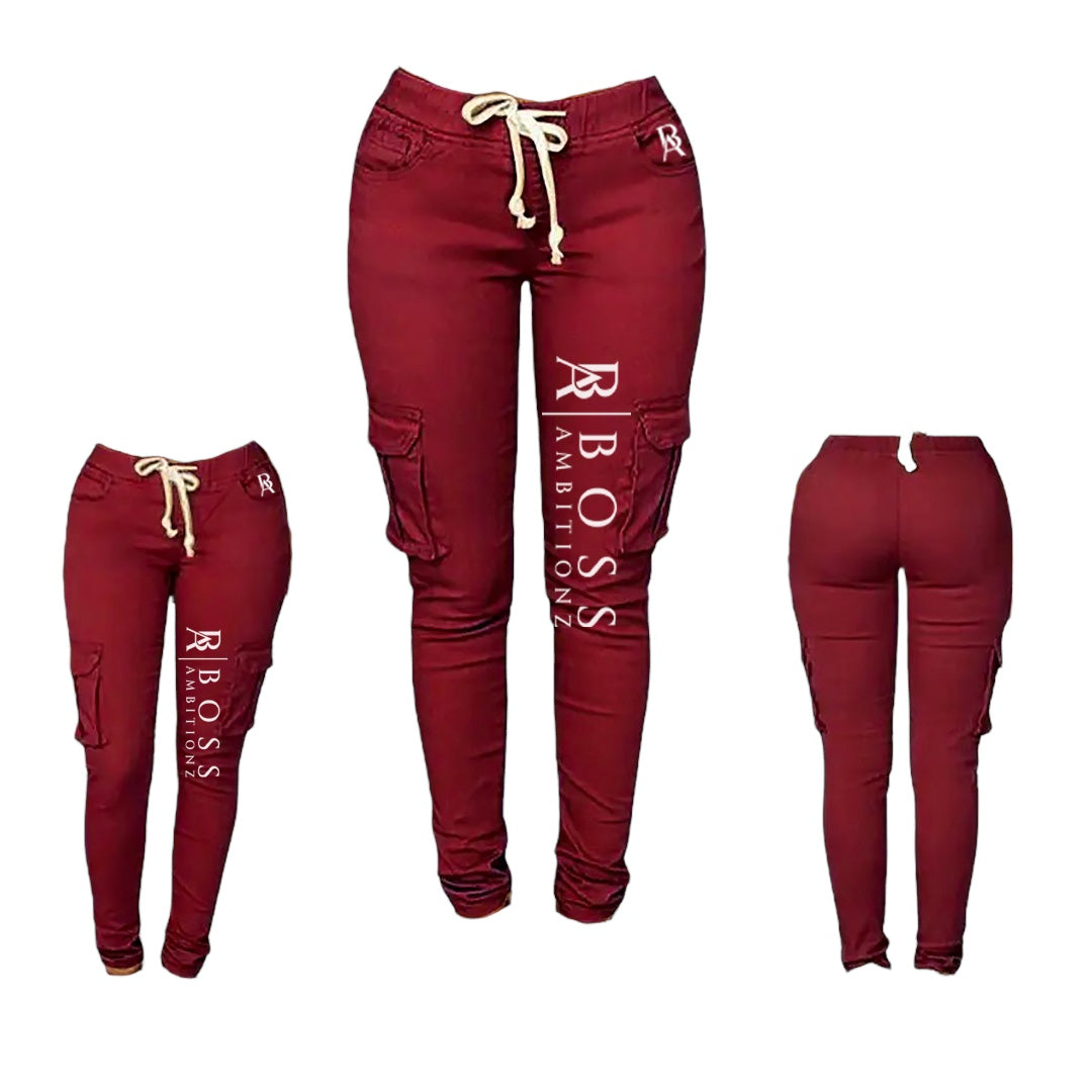 Boss Ambitionz Women's Crimson Cargo Joggers - BossAmbitionz M / Burgundy
