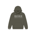 Olive Green hoodie with 'BOSS AMBITIONZ' text on a white background