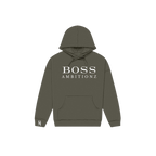 Olive Green hoodie with 'BOSS AMBITIONZ' text on a white background