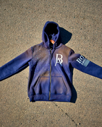Boss Ambitionz Rustic Hustlers Rhinestone Zip-Up Hoodie front view navy with rhinestones and BA chest logo
