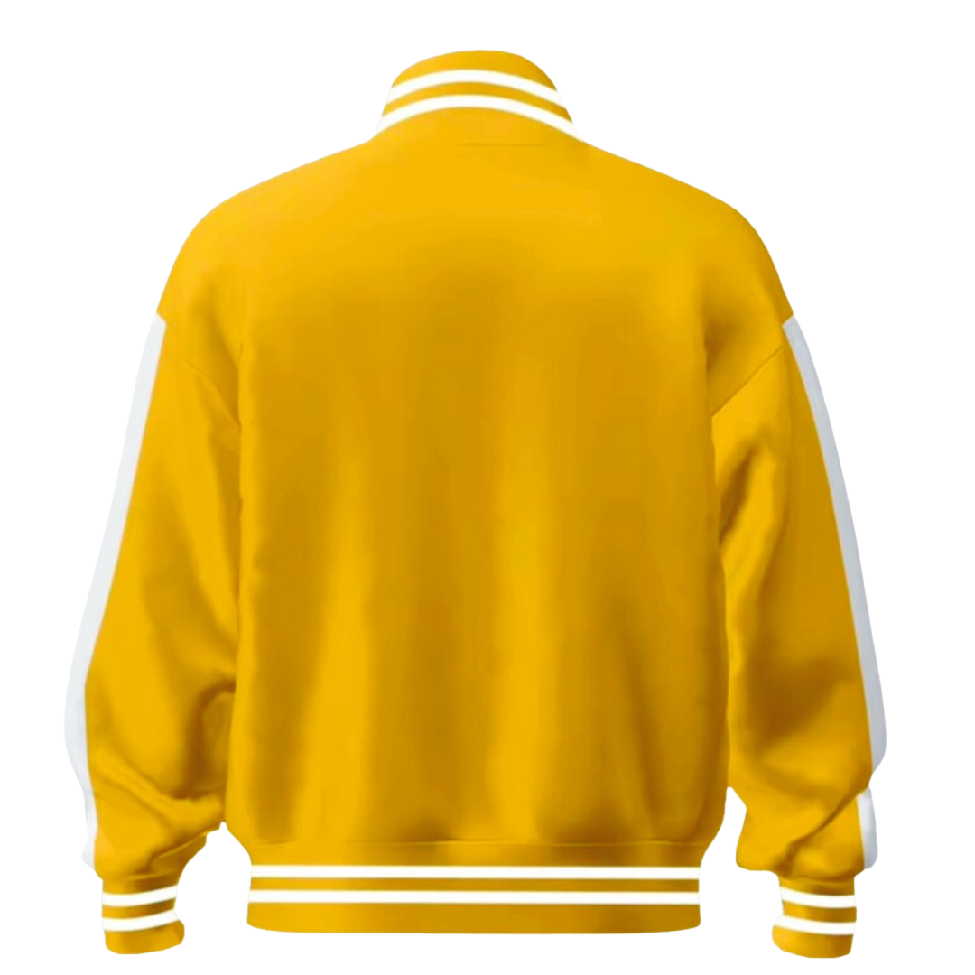 Boss Ambitionz Gold Standard Tracksuit Jacket in white with luxury BA embroidery, premium waterproof nylon fabric, and custom gold drawstrings.