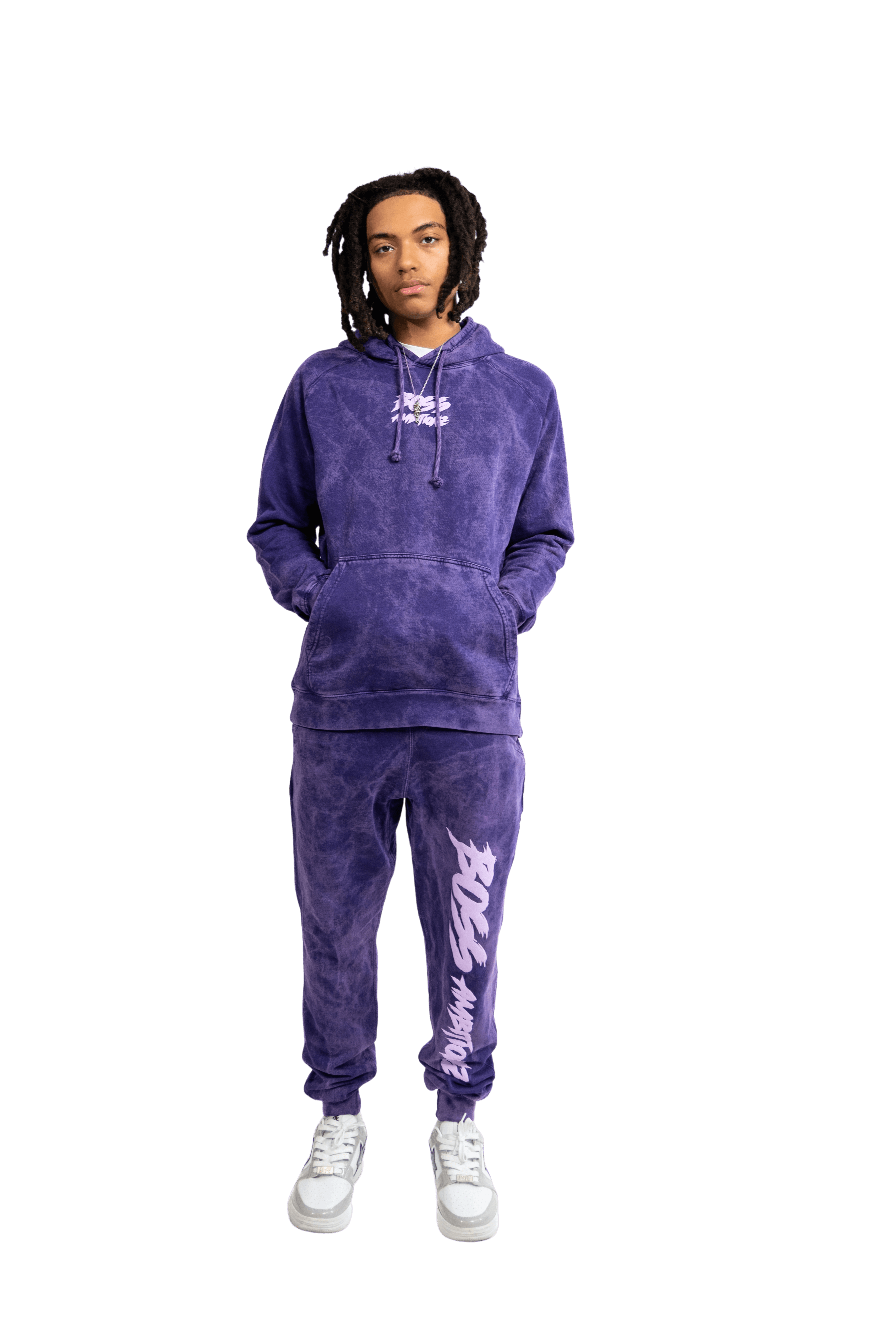 Male model wearing Boss Ambitionz Purple Haze  Hoodie