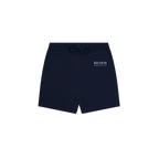 Navy Blue Cool Down shorts featuring Boss Ambitionz logo, relaxed fit, ideal for comfort and style.