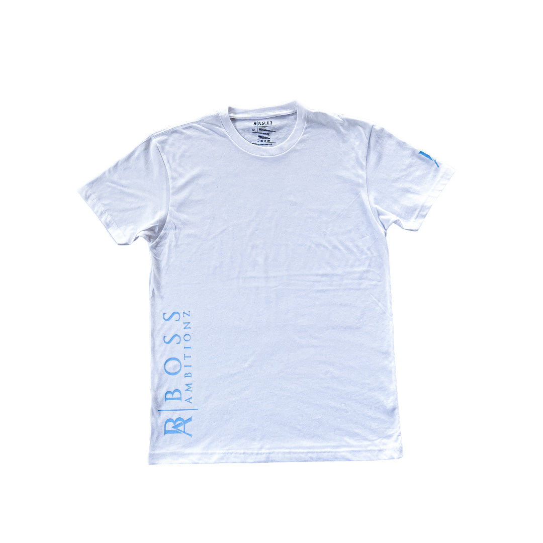 White Boss Ambitionz tee with subtle side branding.